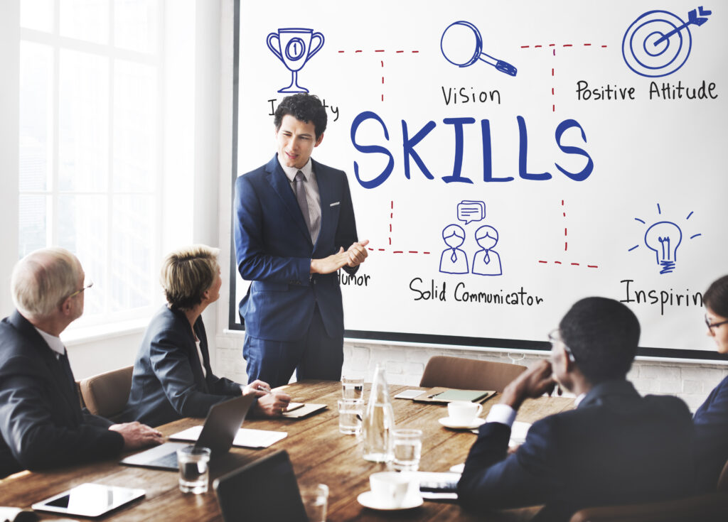 A group of employees having a management leadership skills training